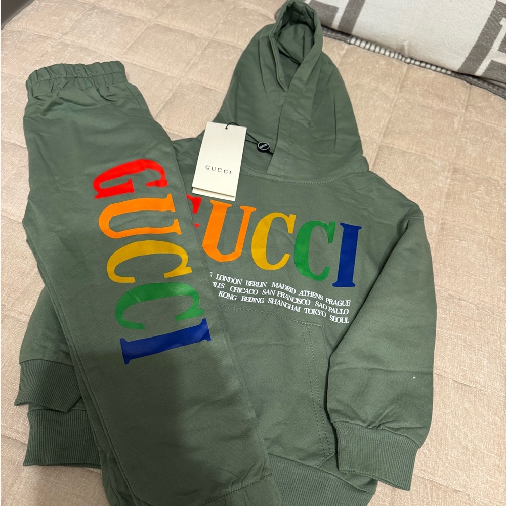 GC Olive Green Tracksuit with Multicolor Logo
